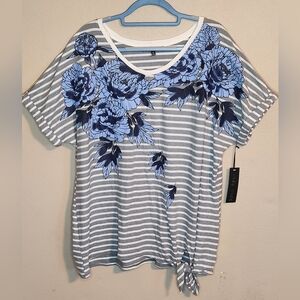 Lynn Ryan Womens Plus Blouse With Stripes And Flowers Size 2X